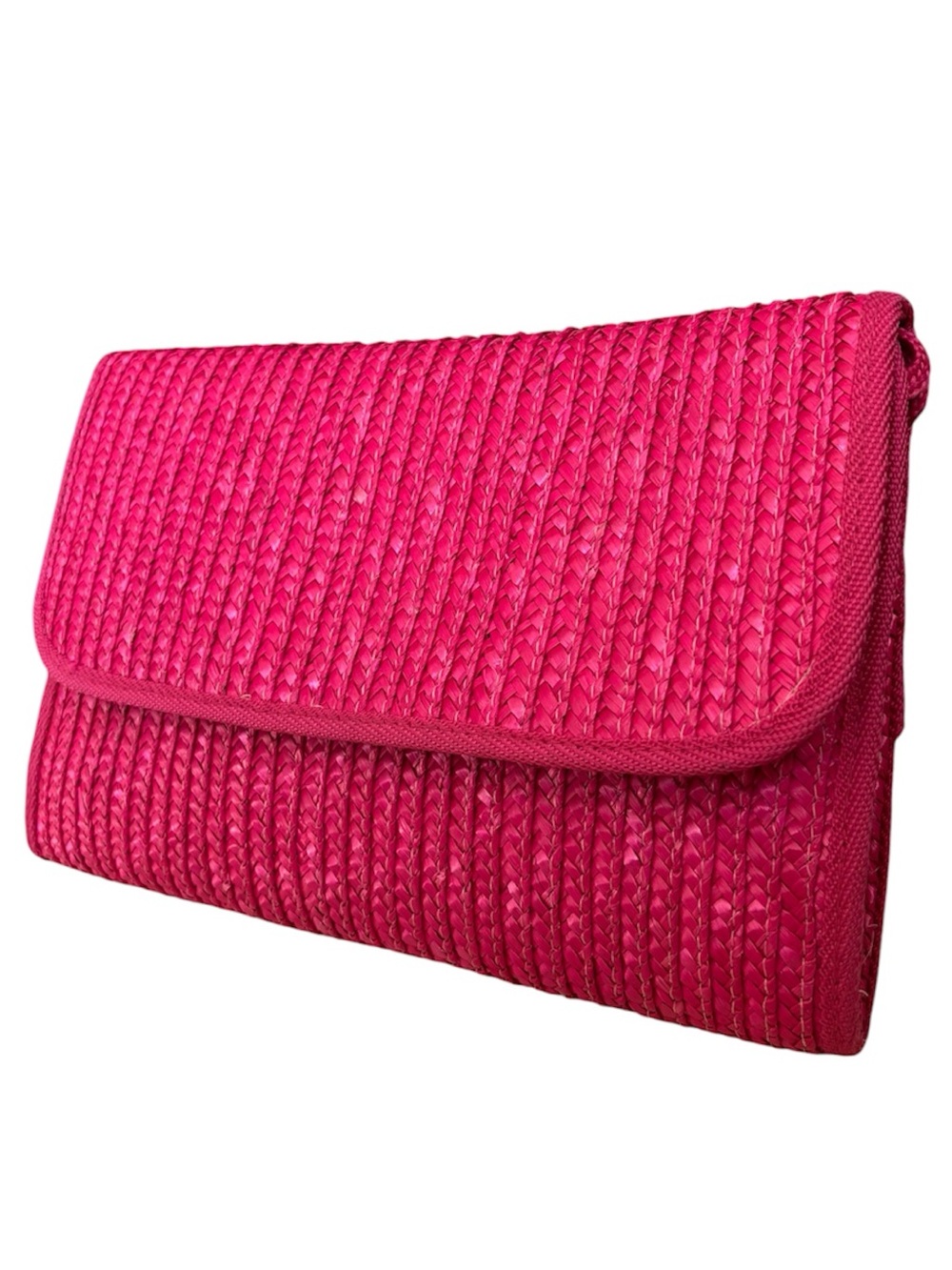 Vintage 90s Raffia Woven Crossbody Clutch Pink Straw Purse Boho Beach Bag